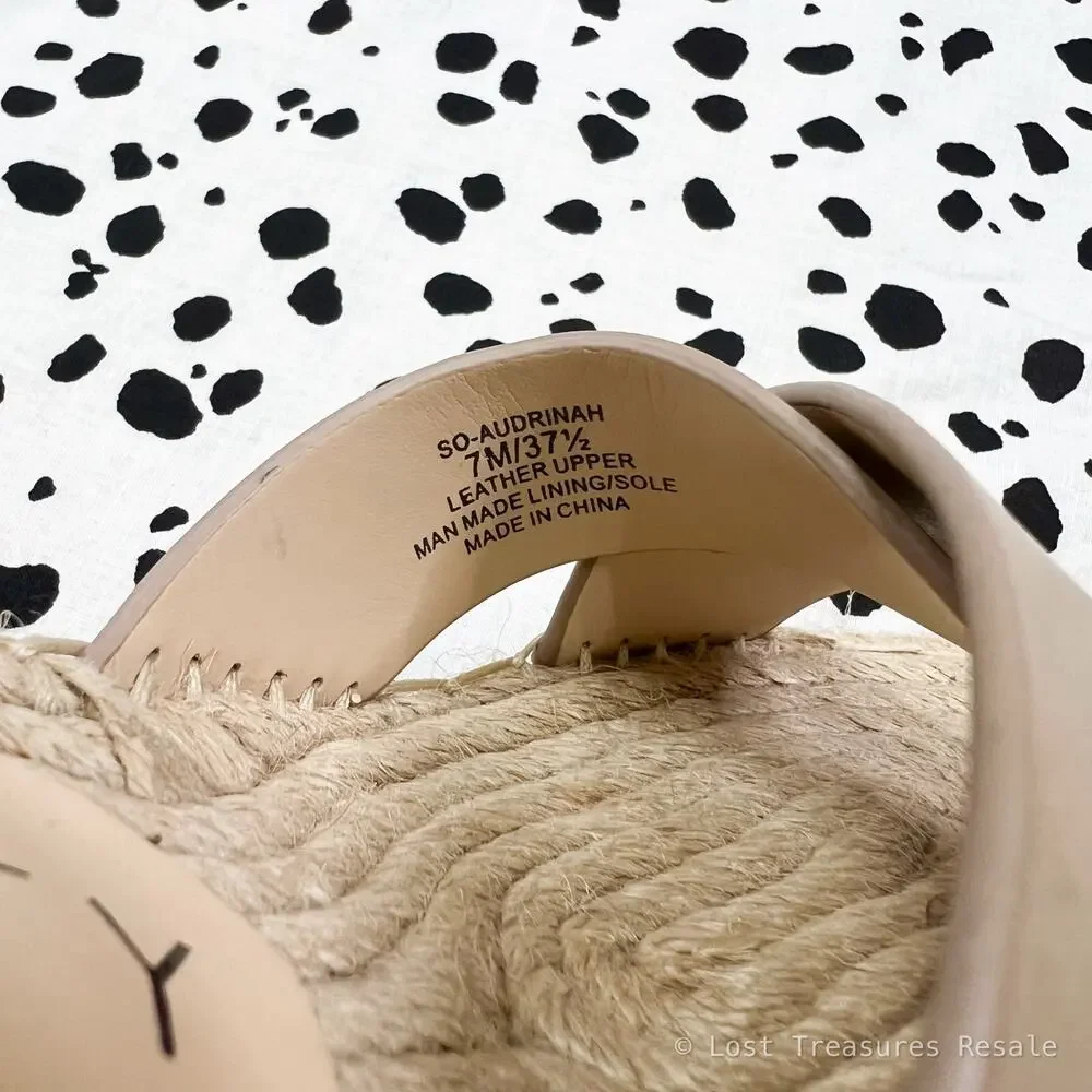 Sole Society | Audrina Platform Nude Leather Espadrille Wedge Sandals Size 7